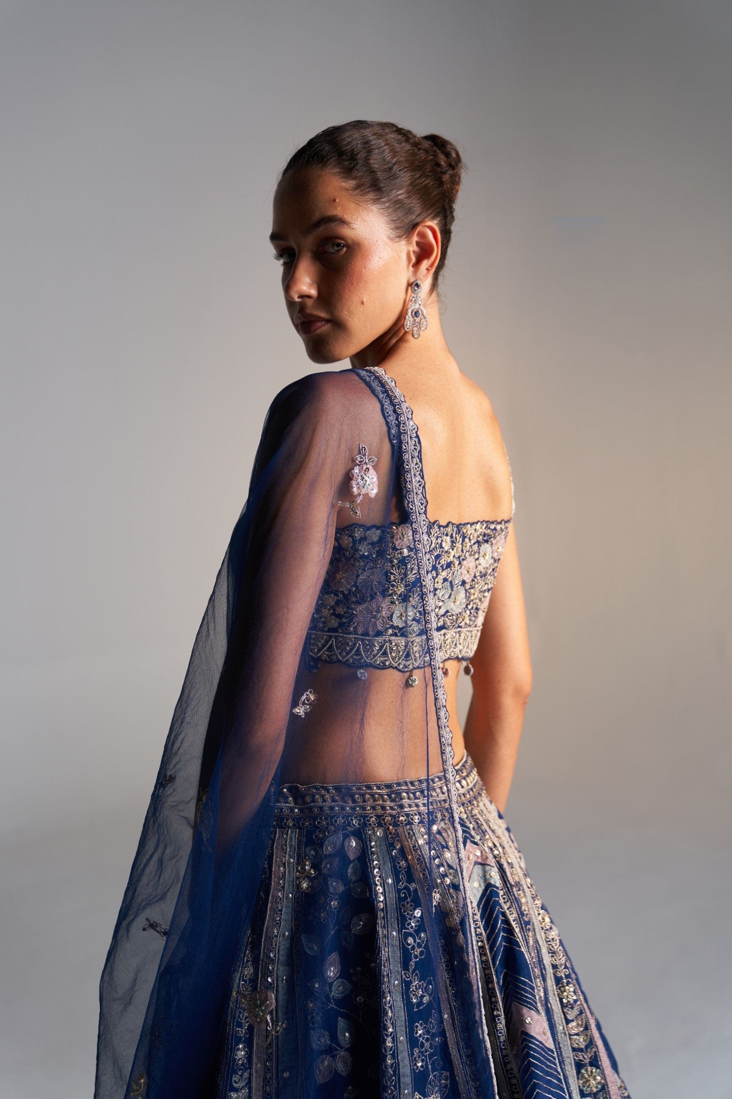 Midnight blue  organza lehenga set