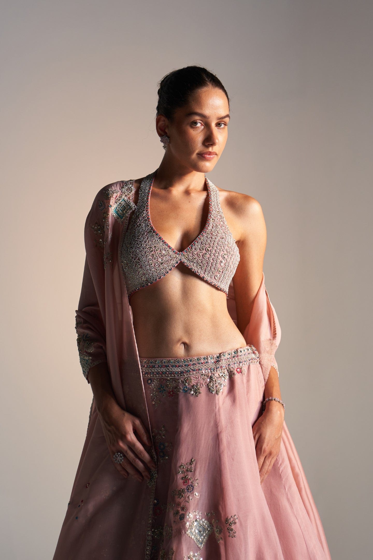 Camellia pink  organza lehenga