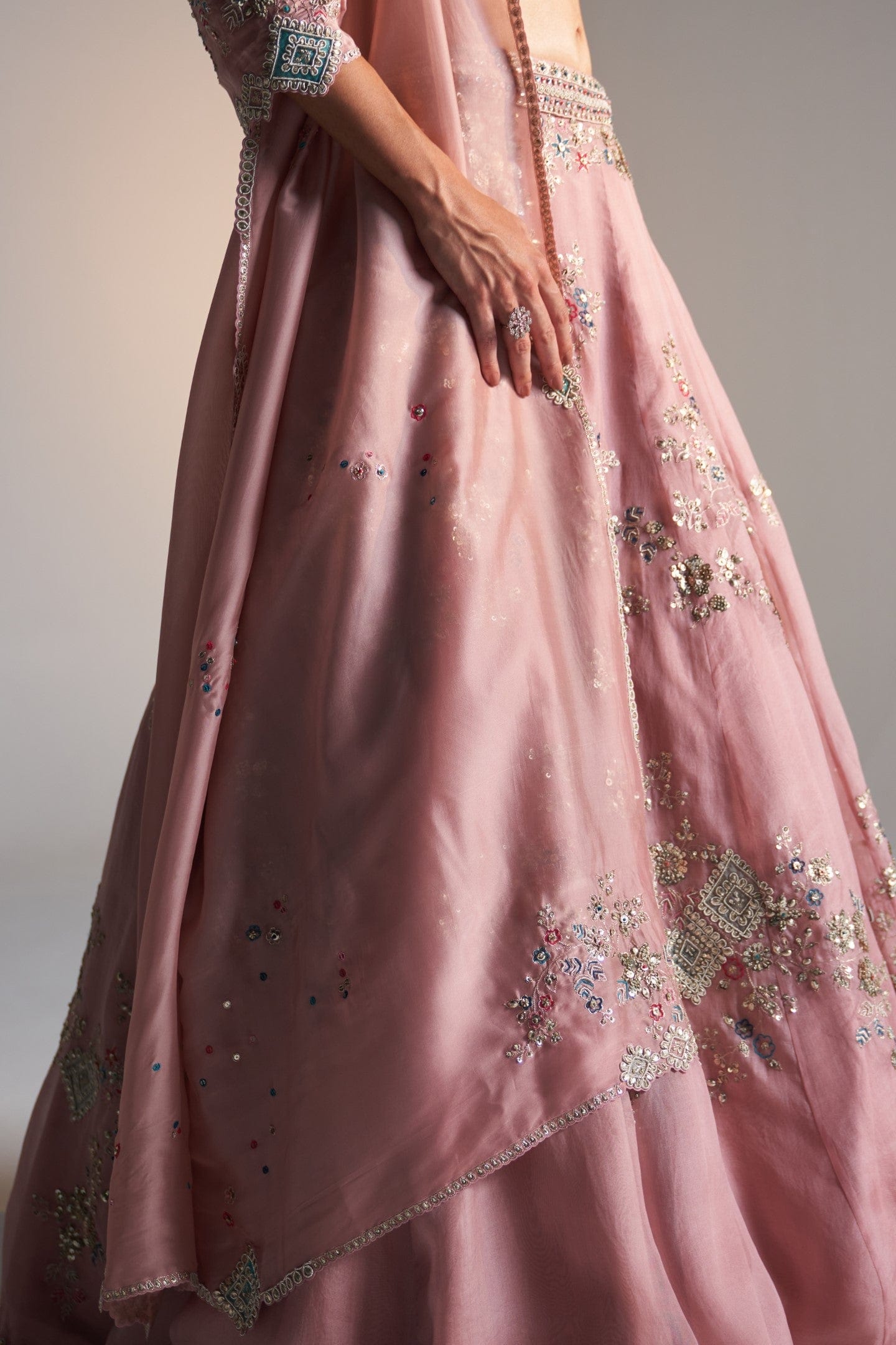 Camellia pink  organza lehenga