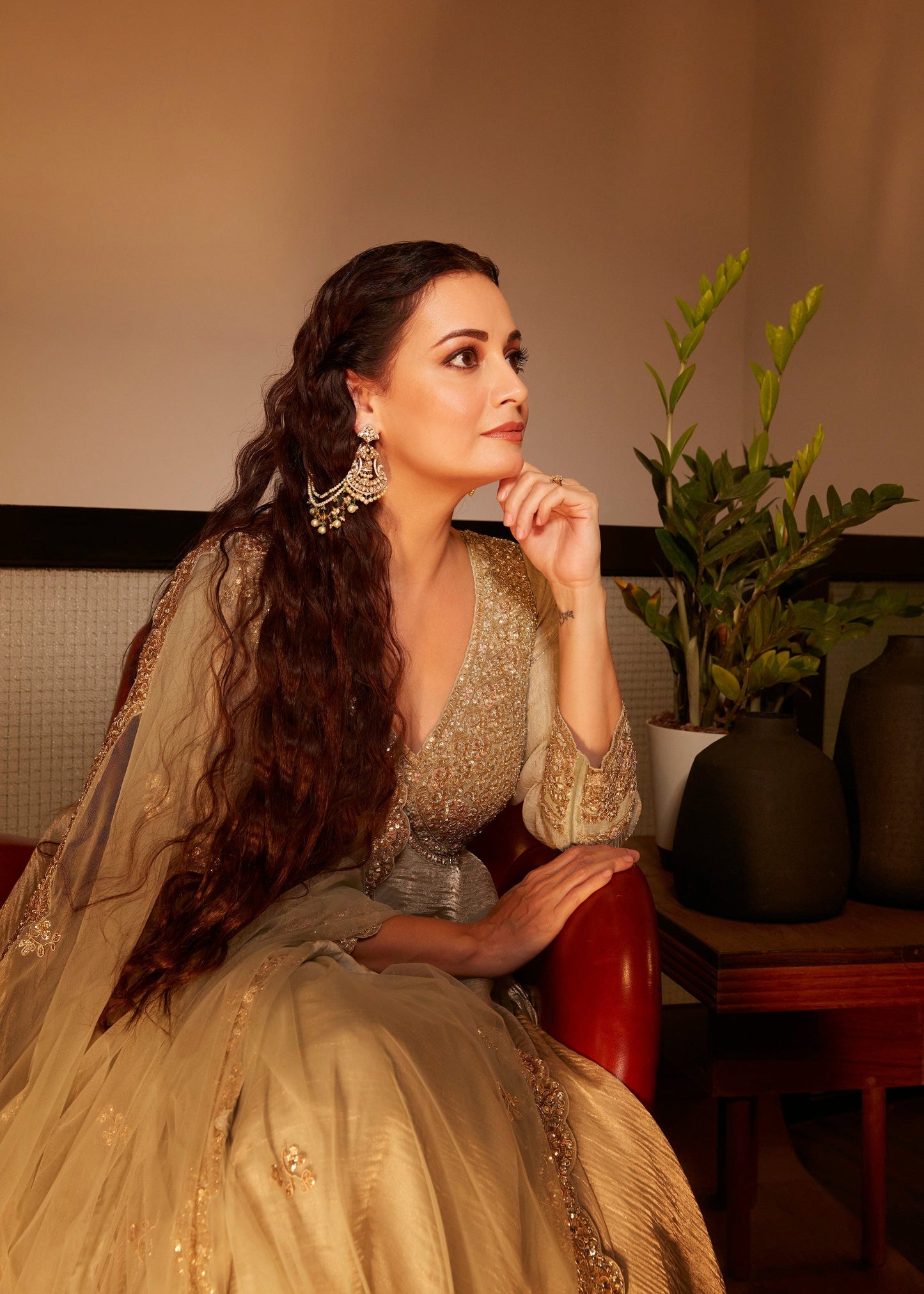 Tea Green Tissue Anarkali Set