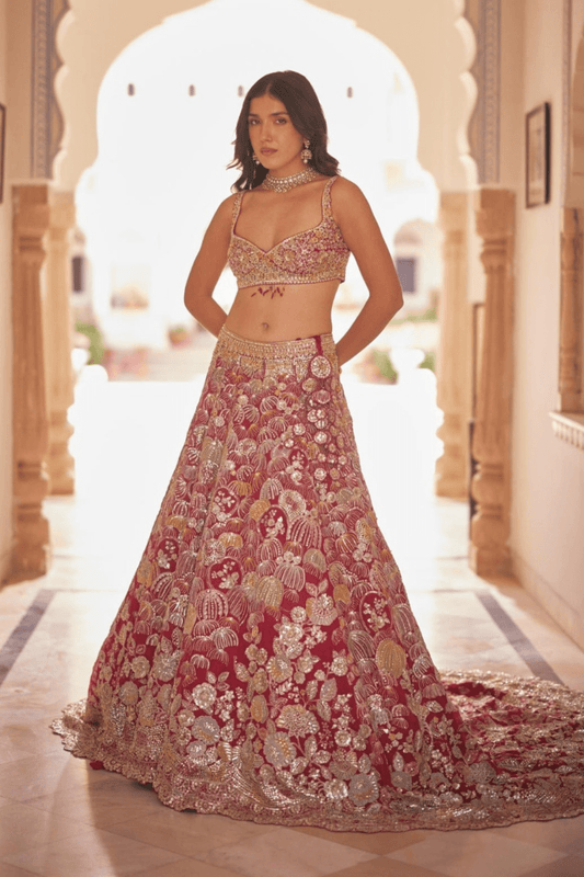 Cut Ruby Trail Lehenga Set