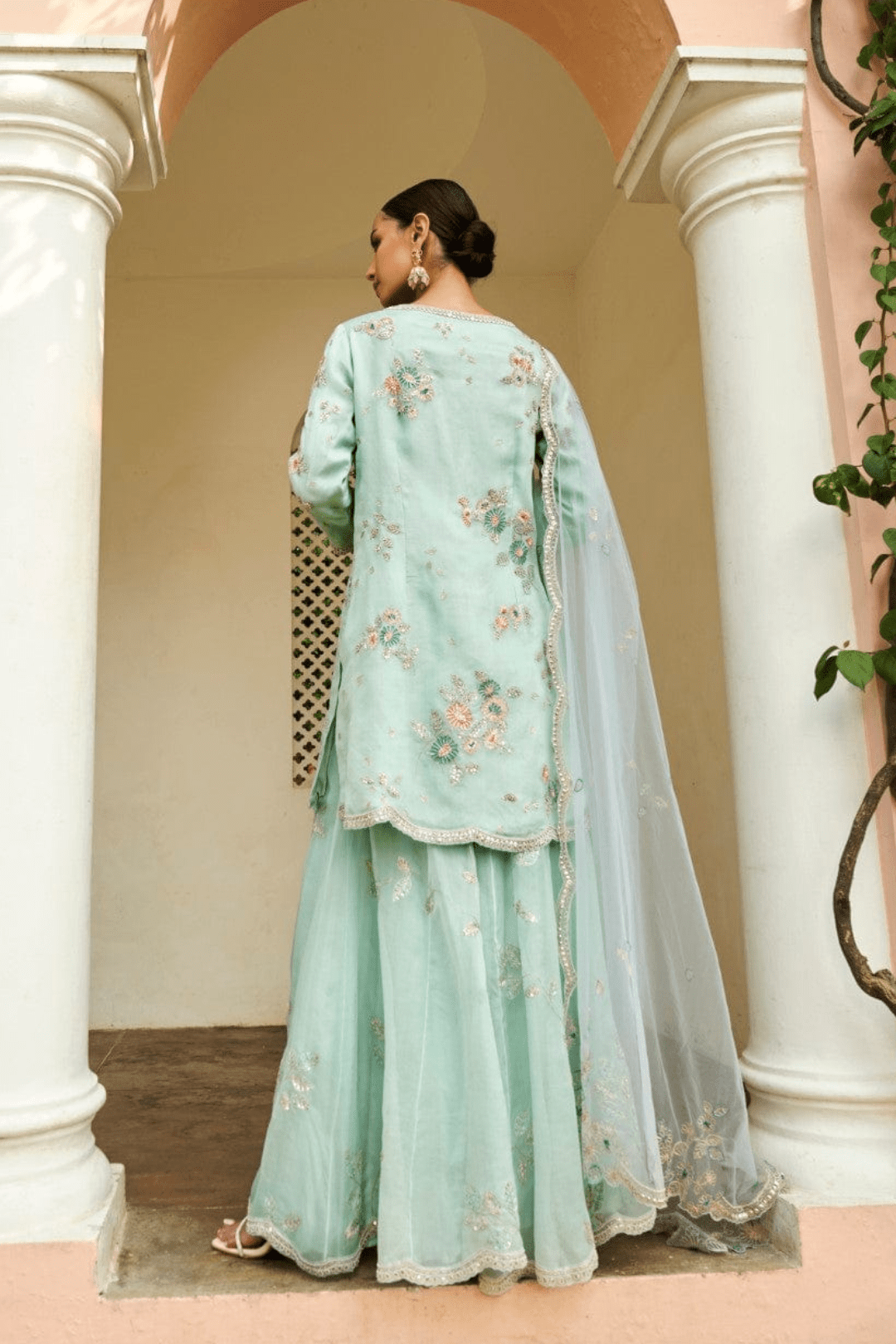 Powder Blue Embroidered Sharara Set