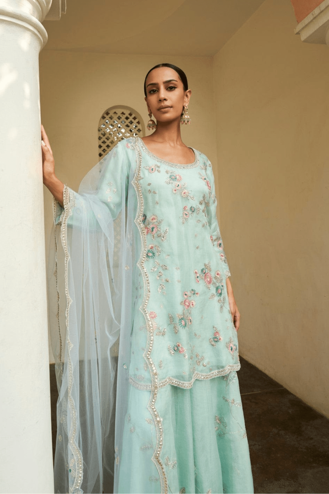 Powder Blue Embroidered Sharara Set