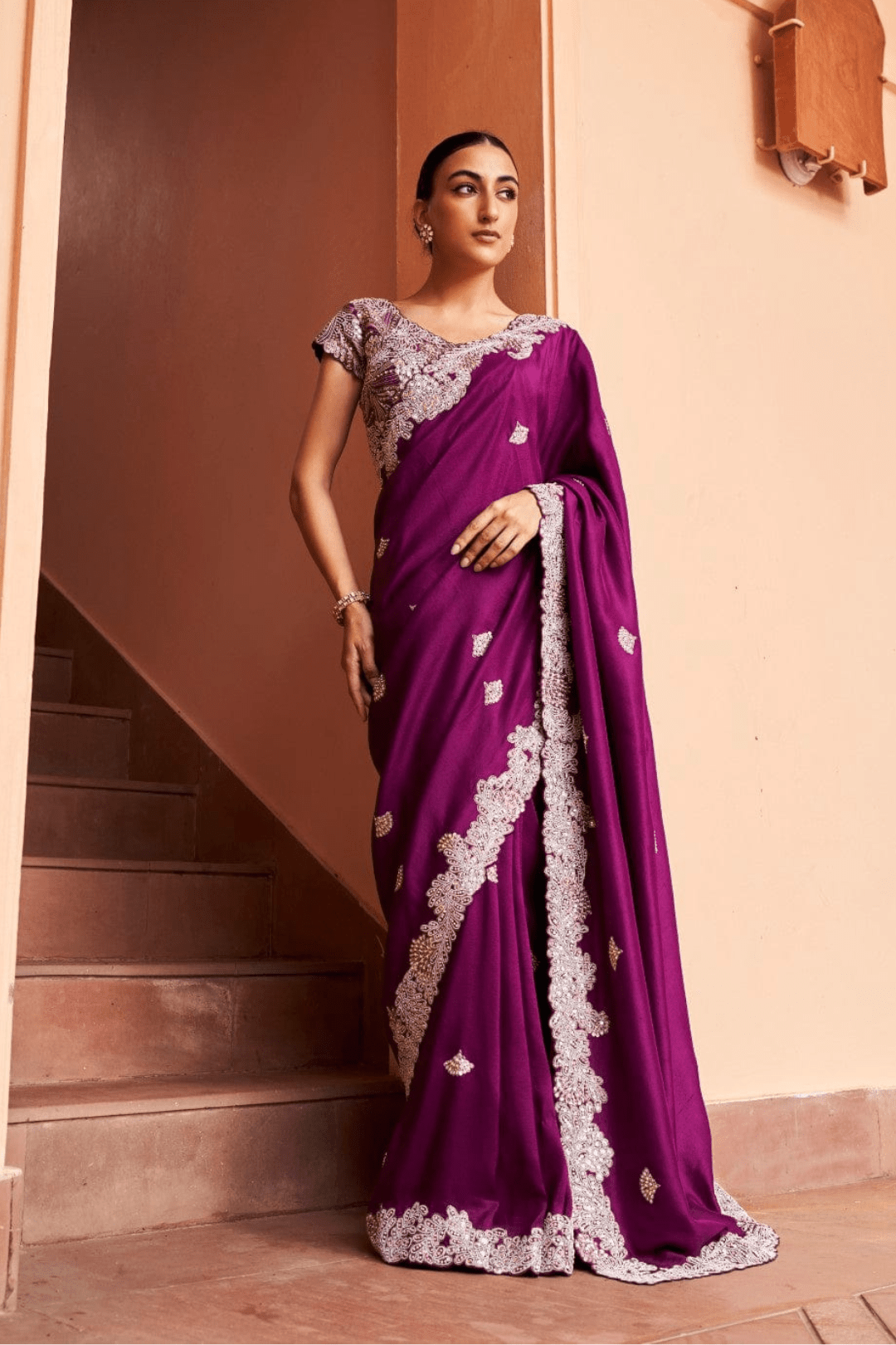 Aubergine Embroidered Saree