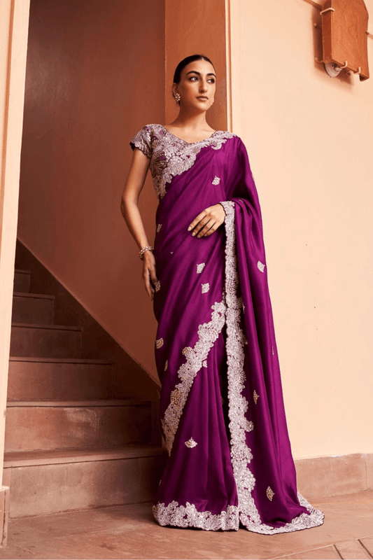 Aubergine Embroidered Saree